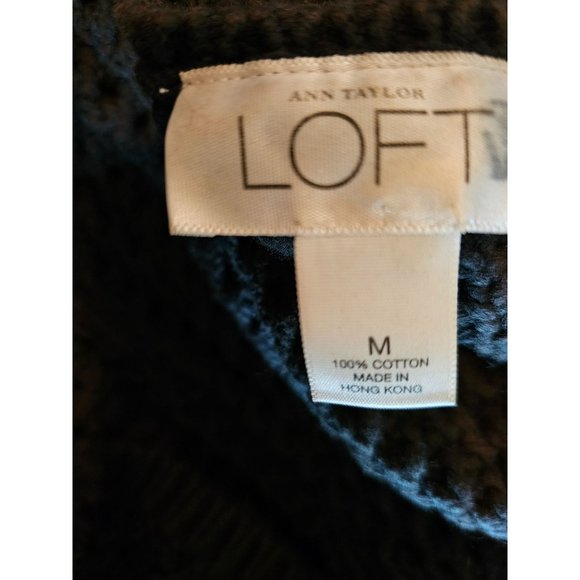 Loft Knit pullover size Medium chunky open knit sweater black tunic length - Picture 6 of 9